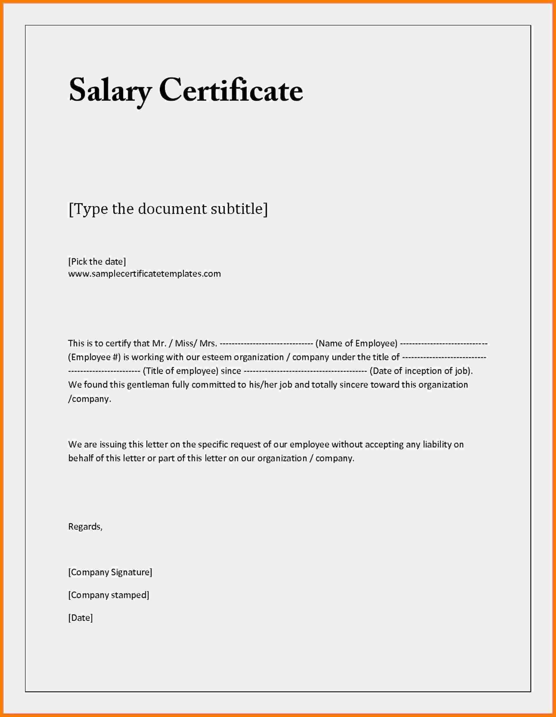 Proof Of Employment And Salary Letter Template Examples Pertaining To Sample Certificate Employment Template