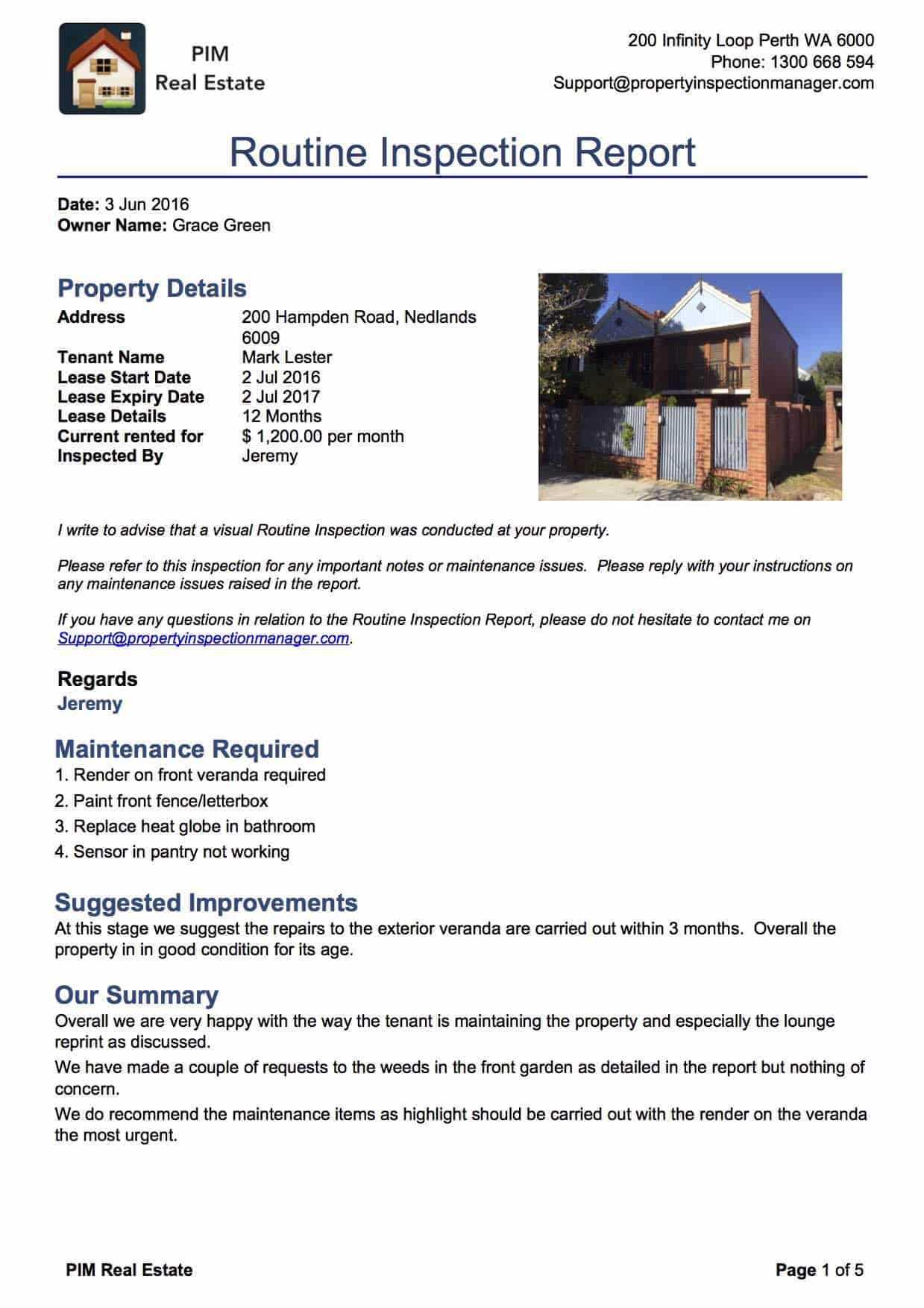 Property Inspection Manager Within Property Condition Assessment Report Template