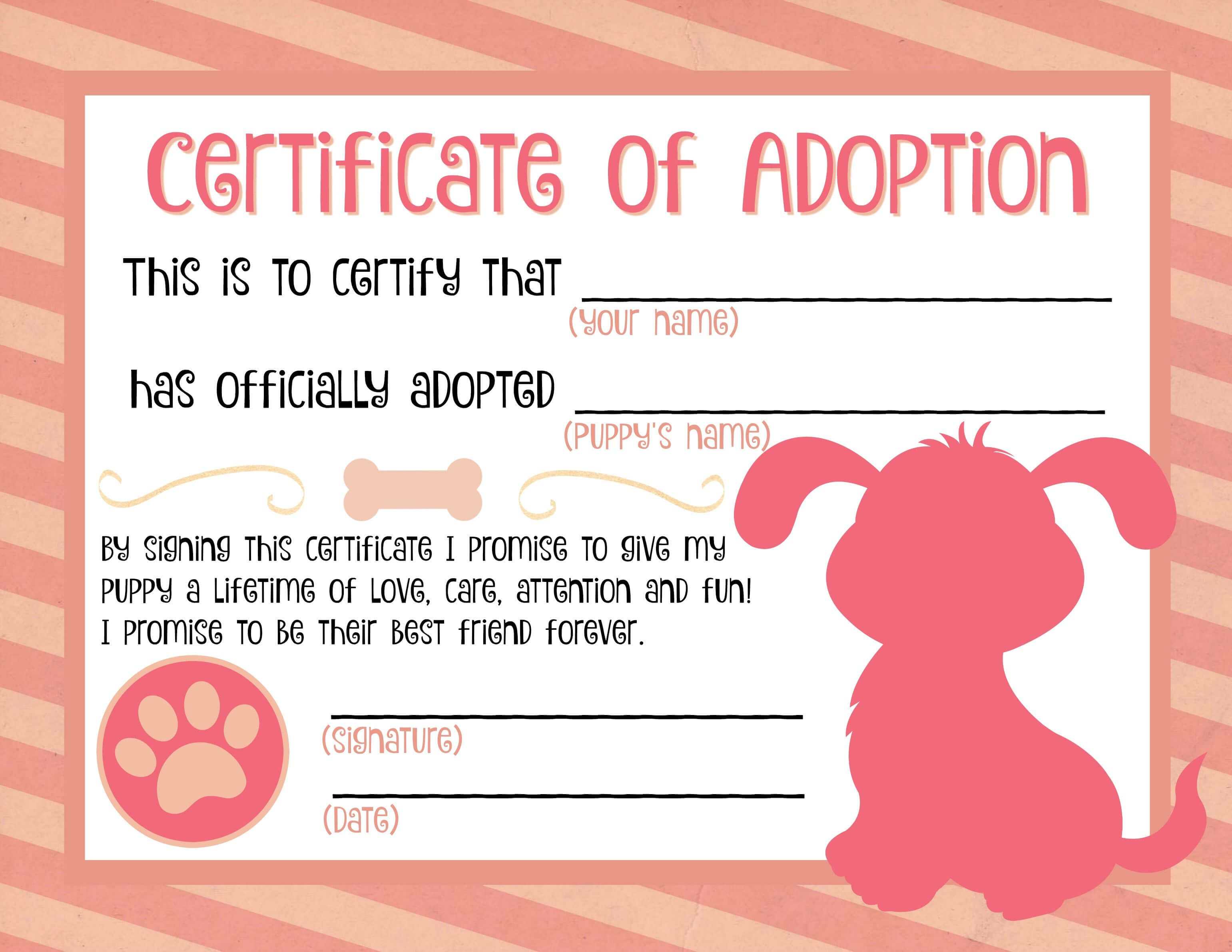 Puppy Adoption Certificate … | Party Ideas In 2019… In Pet Adoption Certificate Template