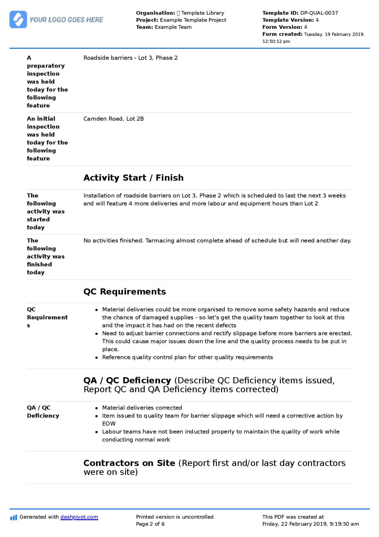 Qa Qc Report Template And Sample With Customisable Format Regarding Software Quality Assurance Report Template