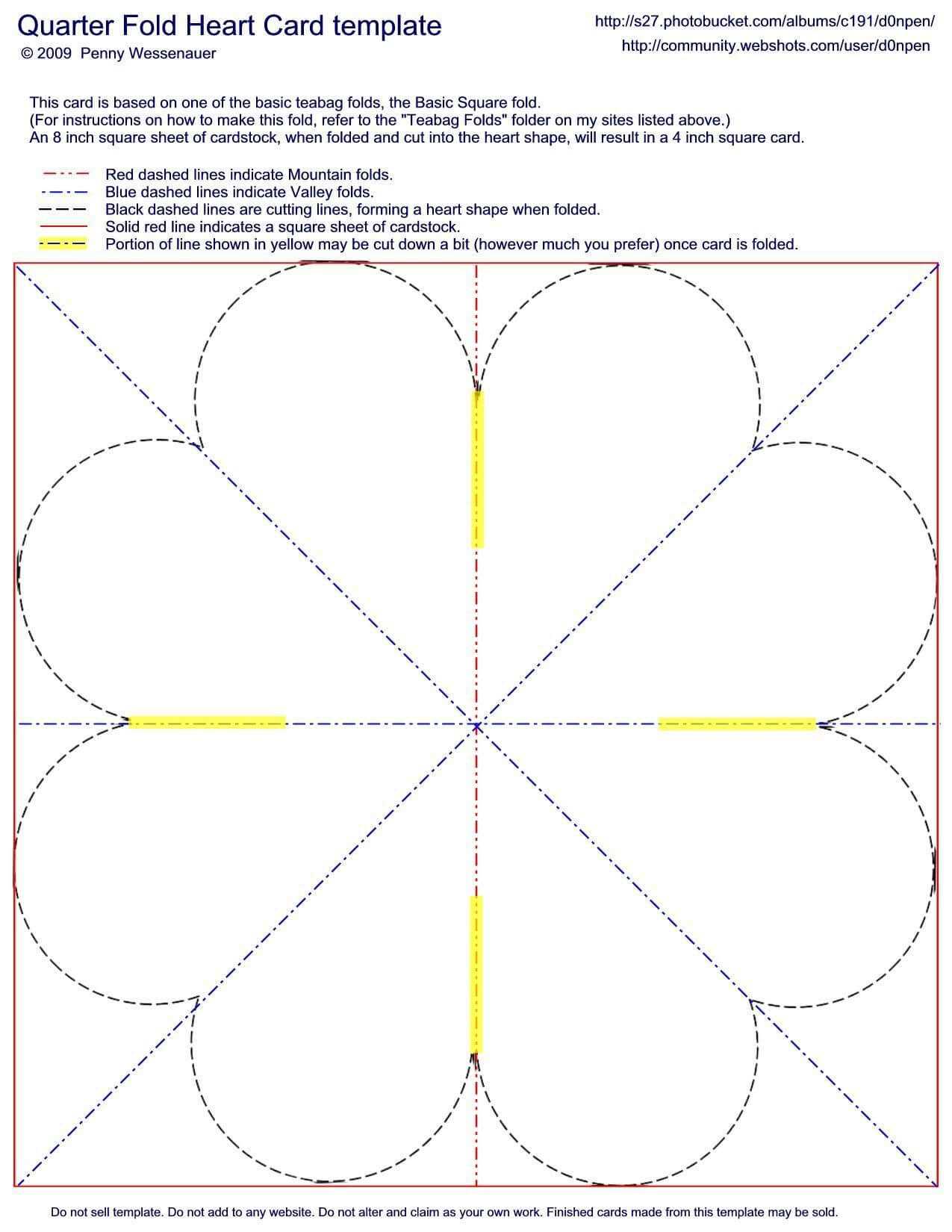 Quarter Fold Heart Card Template | Fancy Folds | Heart Cards Throughout Quarter Fold Card Template