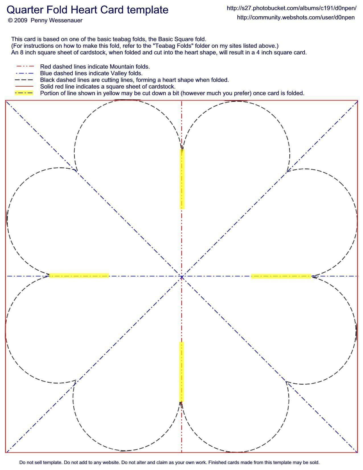 Quarter Fold Heart Card Template | Fancy Folds | Heart Cards With Regard To Quarter Fold Birthday Card Template