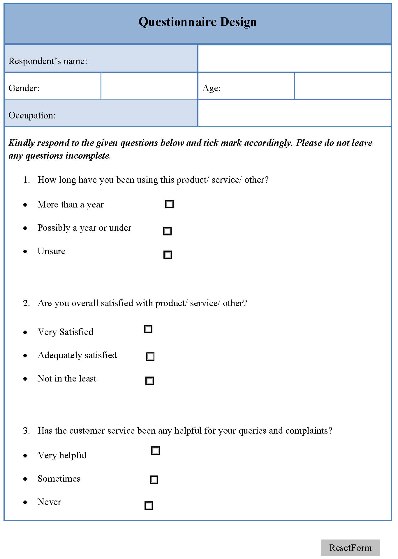 Questionnaire Design Template | Editable Forms For Questionnaire Design Template Word