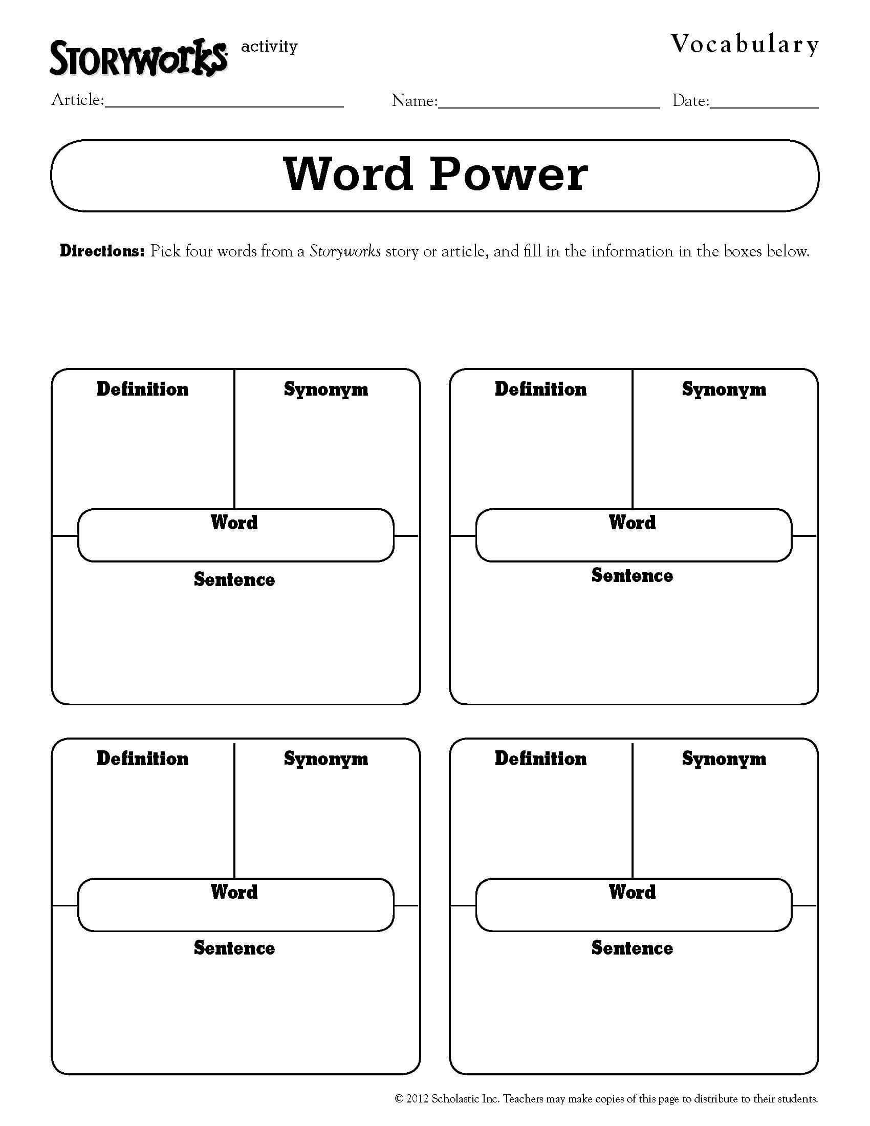 Quick And Easy Vocabulary Activity - Use It With Any Text With Vocabulary Words Worksheet Template