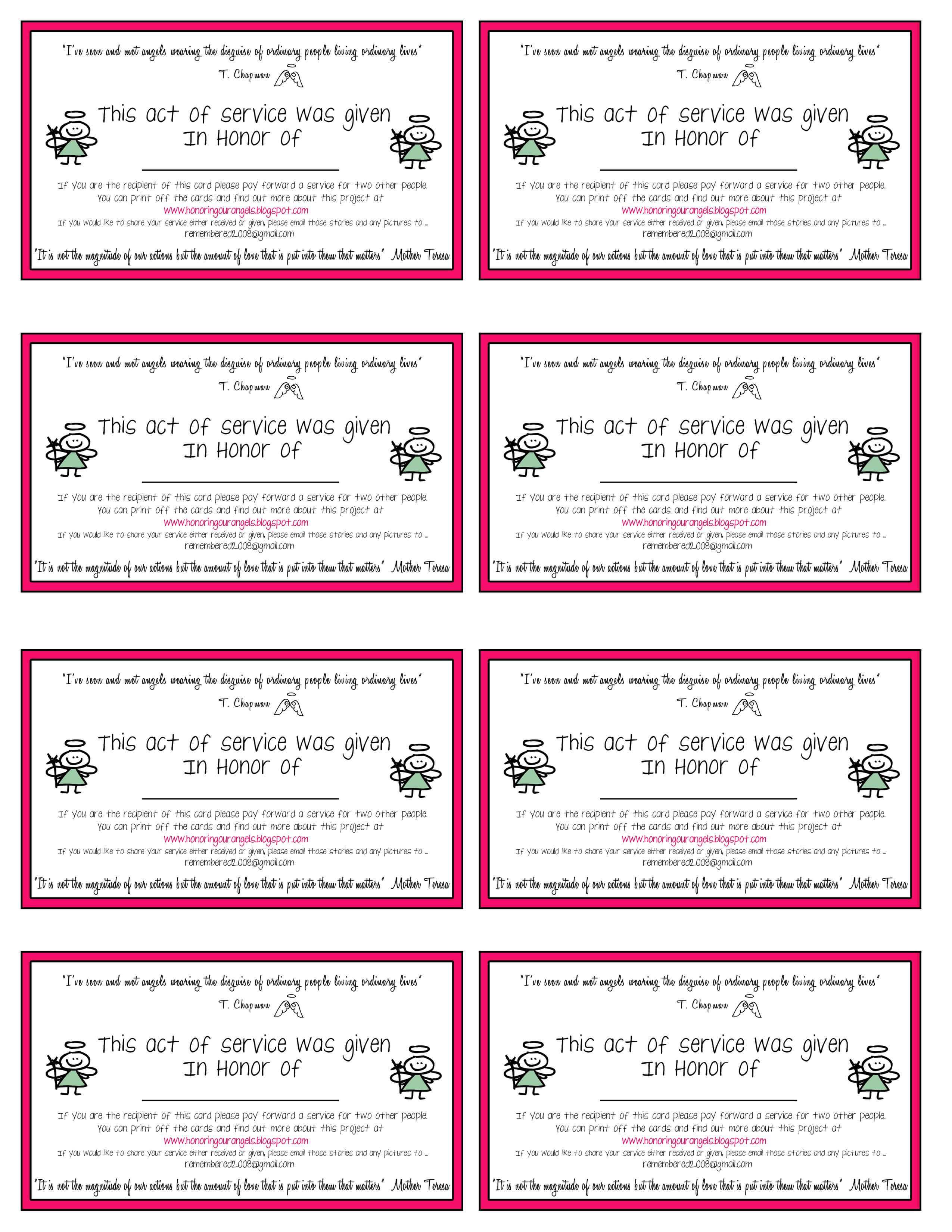 Random Act Of Kindness Card For A Loved One Who Has Passed Within Random Acts Of Kindness Cards Templates