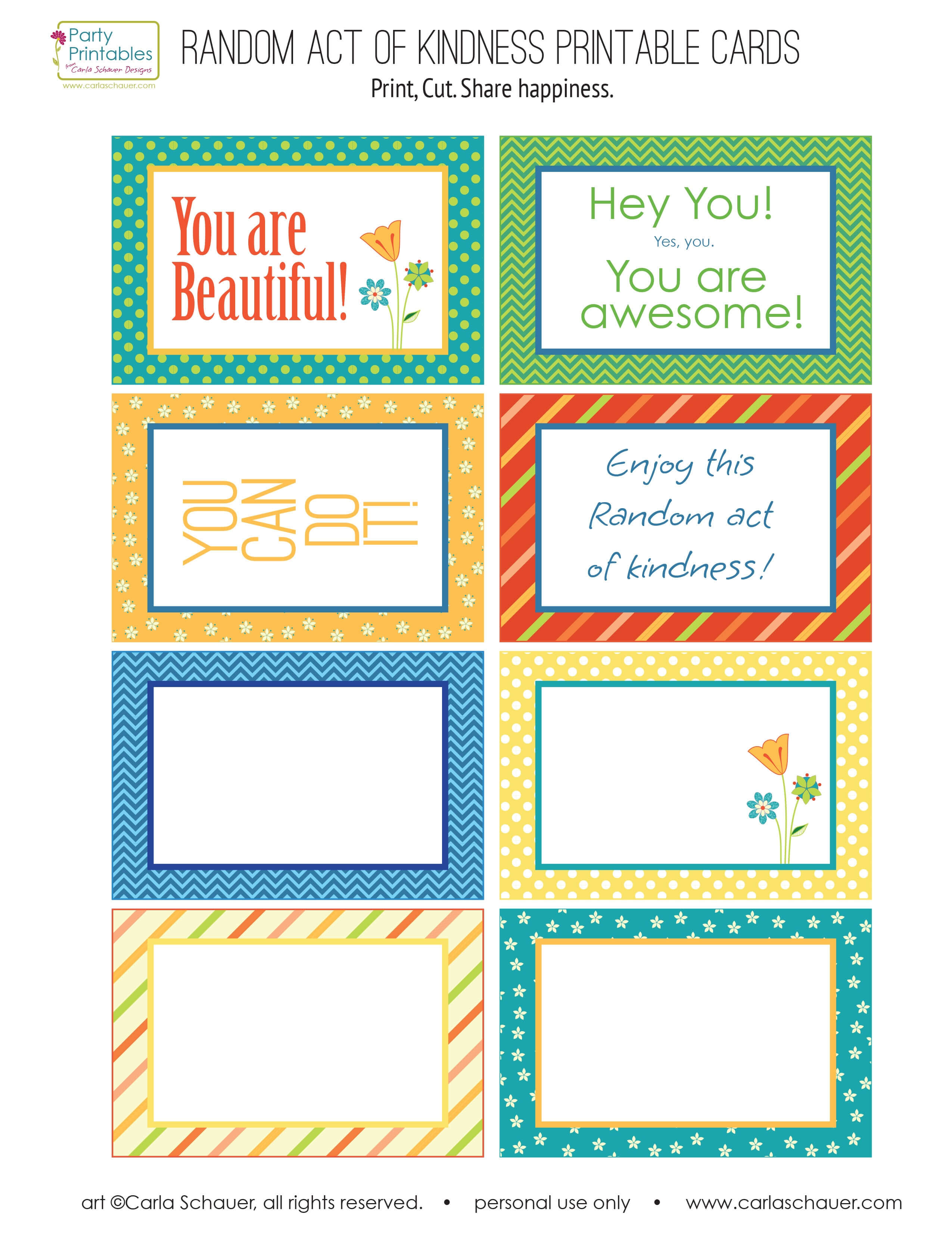 Random Act Of Kindness Free Printables | Carla Schauer Designs In Random Acts Of Kindness Cards Templates