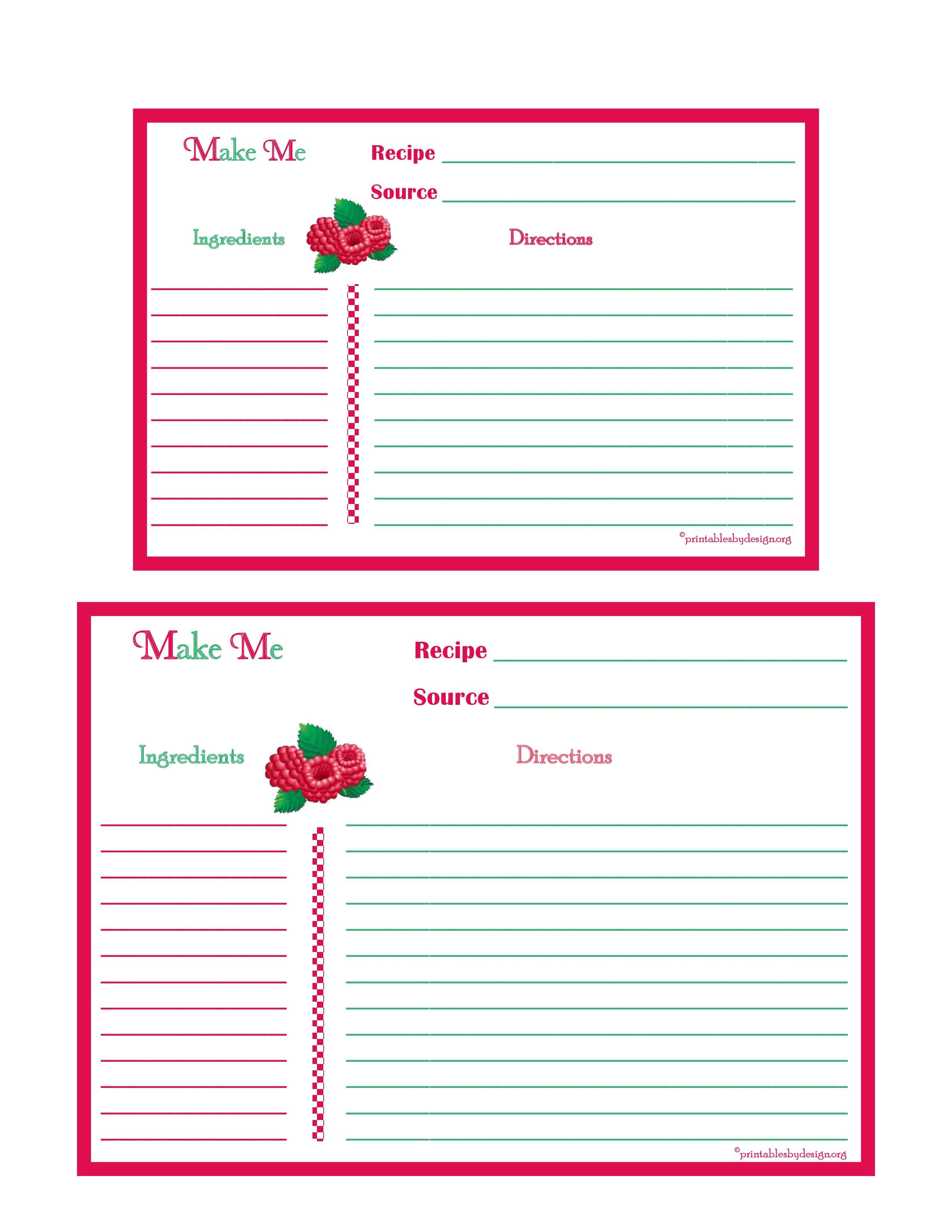 Raspberries Recipe Card – 4X6 & 5X7 Page | Recipe Keepers For 4X6 Photo Card Template Free