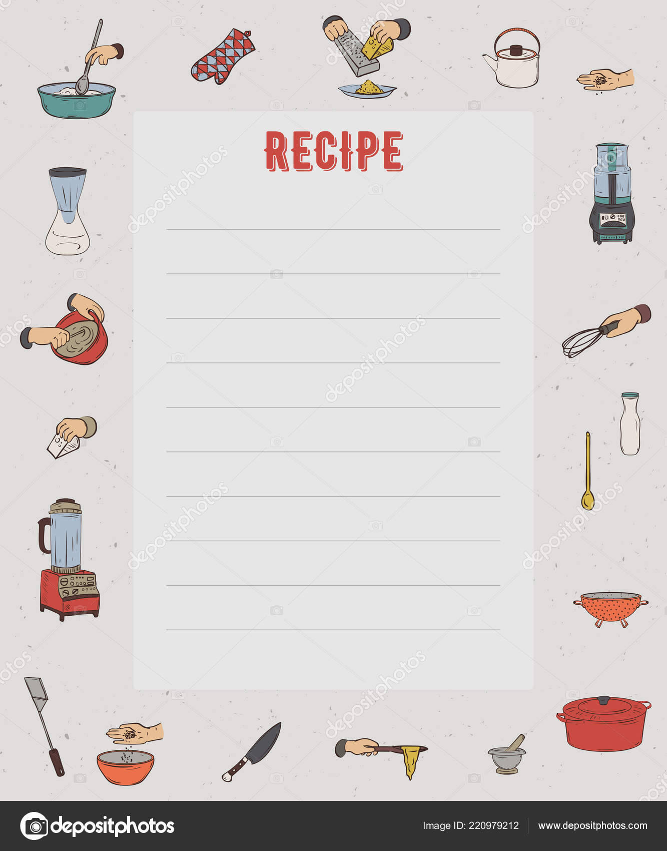 Recipe Card Cookbook Page Design Template Kitchen Utensils For Recipe Card Design Template