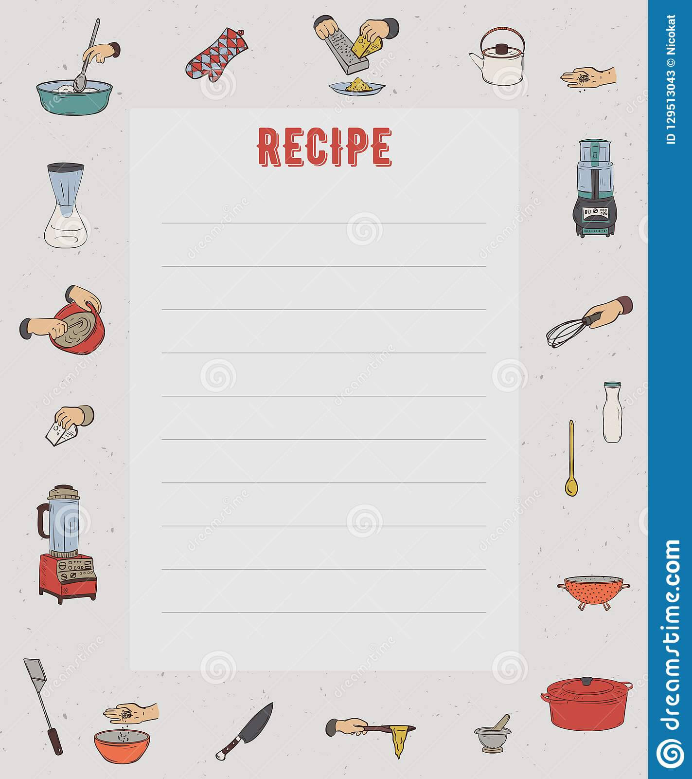 Recipe Card. Cookbook Page. Design Template With Kitchen For Restaurant Recipe Card Template