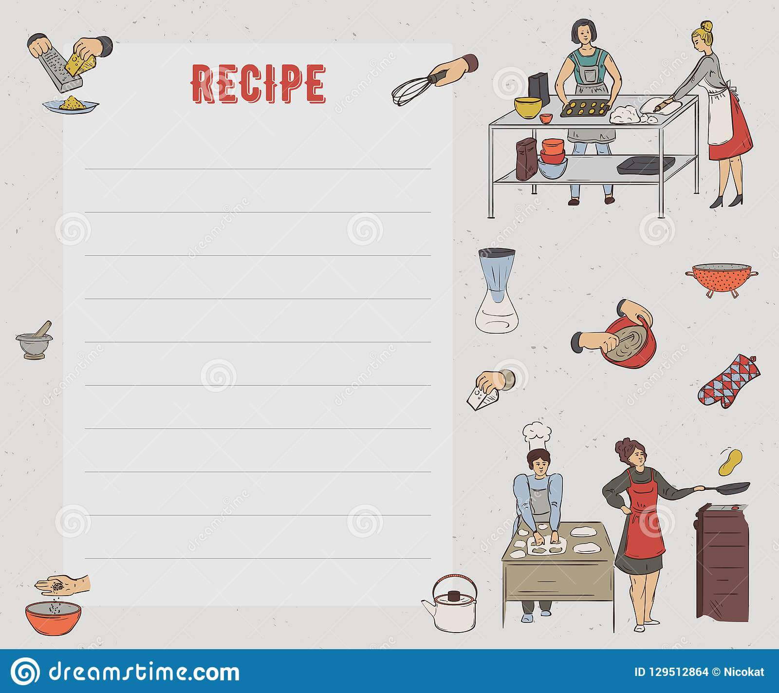 Recipe Card. Cookbook Page. Design Template With People Intended For Recipe Card Design Template
