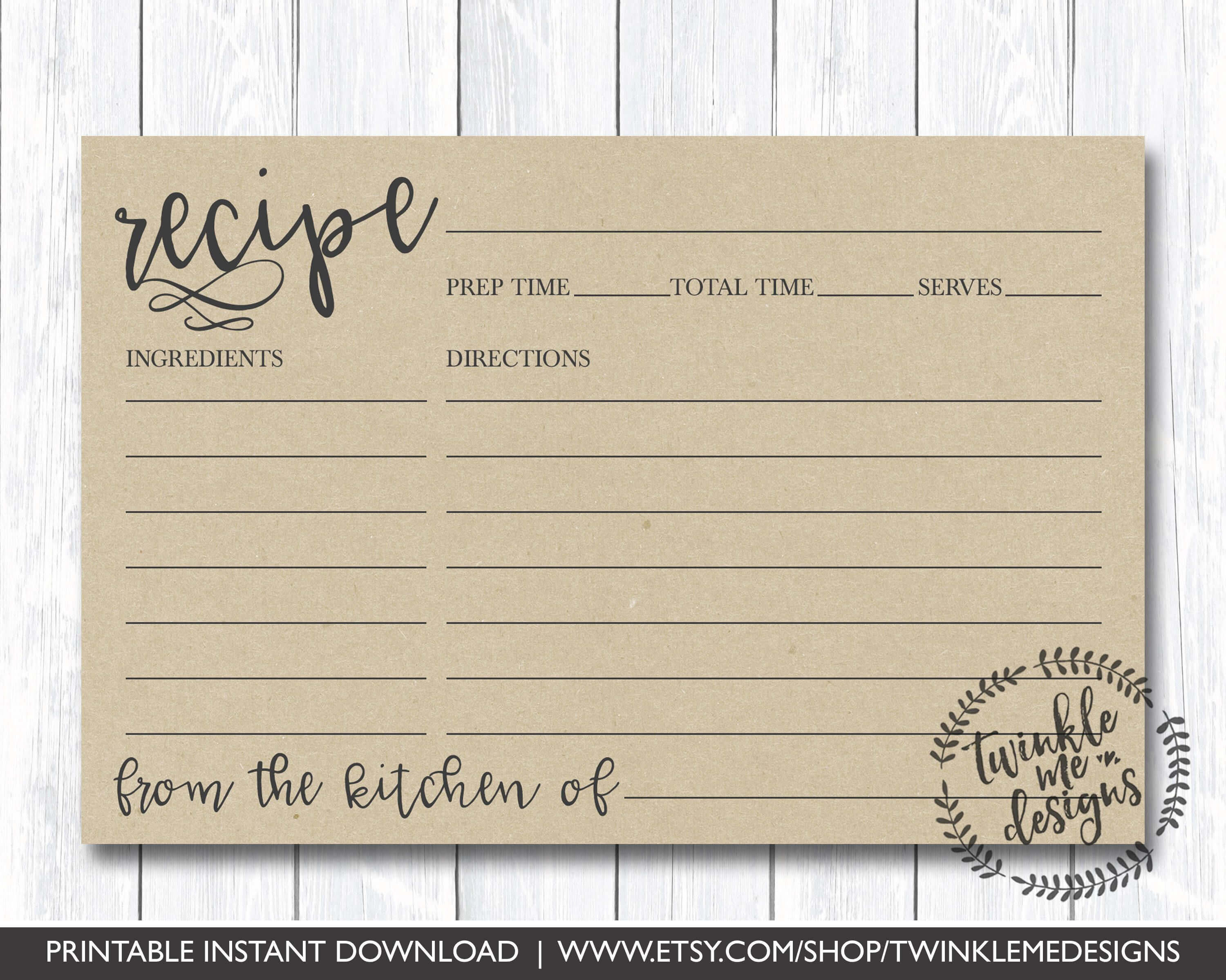 Recipe Card Printable, Printable Recipe Card, Diy Recipe Intended For 4X6 Photo Card Template Free