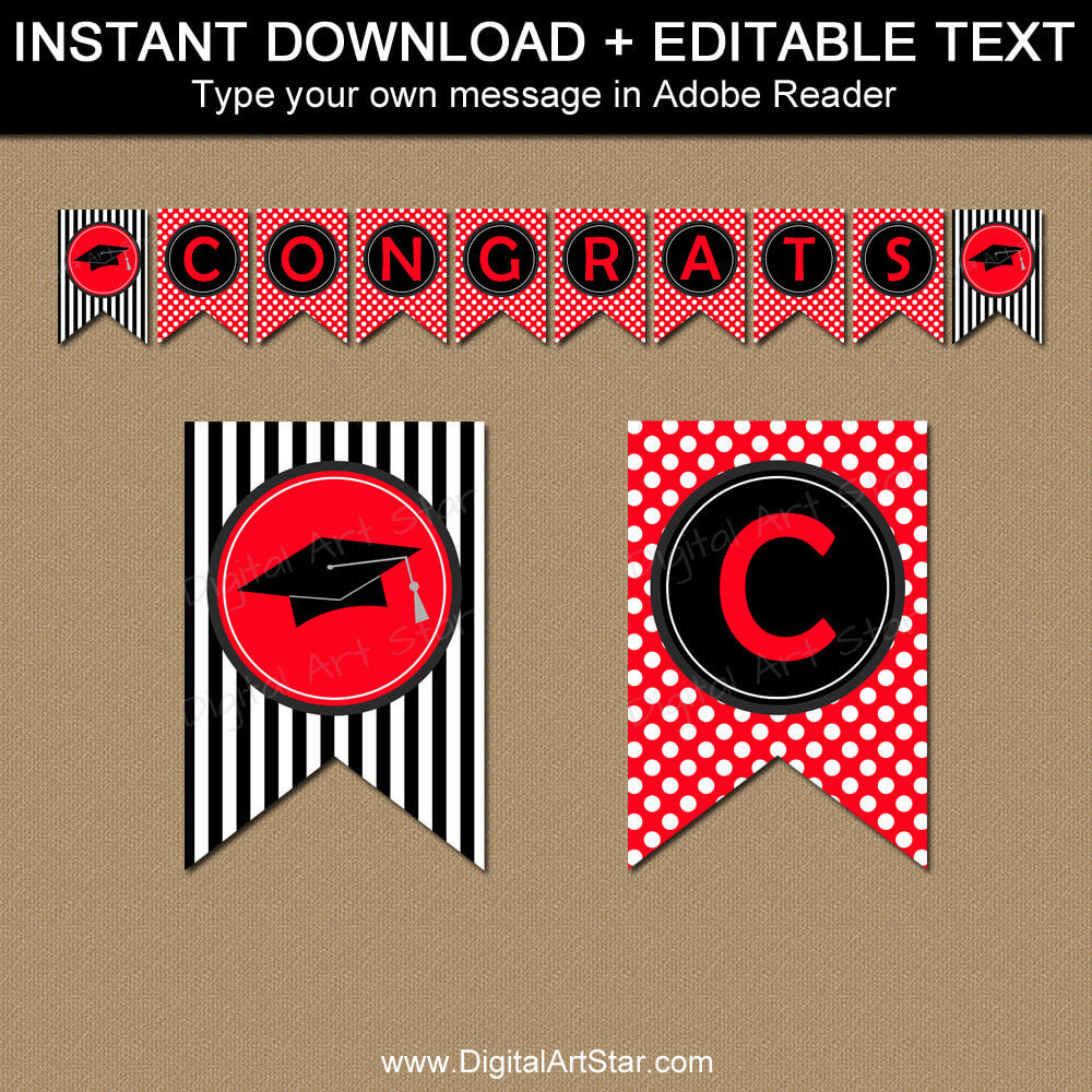 Red And Black High School Graduation Party Decorations, College Graduation  Banner Template, Congratulations Banner, Red Banner Printable G4 In Graduation Banner Template