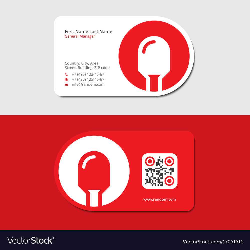 Red Business Card With Led Icon And Qr Code With Qr Code Business Card Template