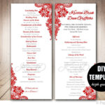 Red Wedding Program Template, Instant Download Microsoft Within Free Printable Wedding Program Templates Word