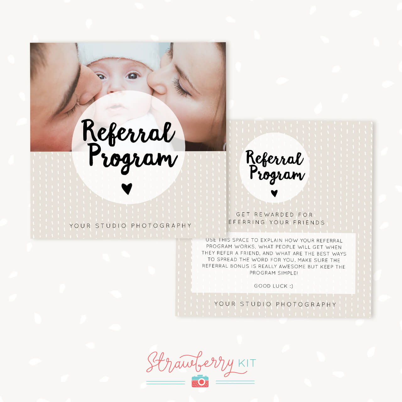 Referral Cards Photoshop Template – Strawberry Kit For Photography Referral Card Templates