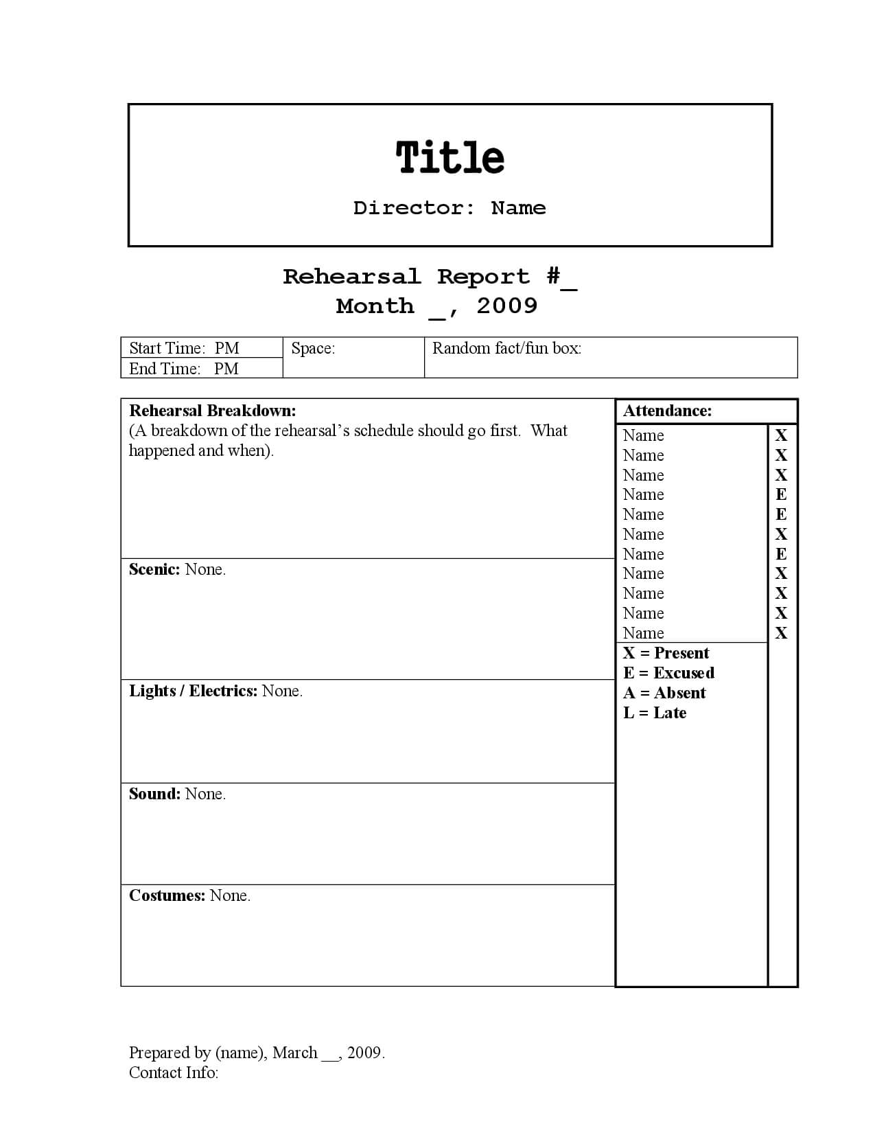 Rehearsal Report Template | Stage Manager In 2019 | Project regarding Rehearsal Report Template