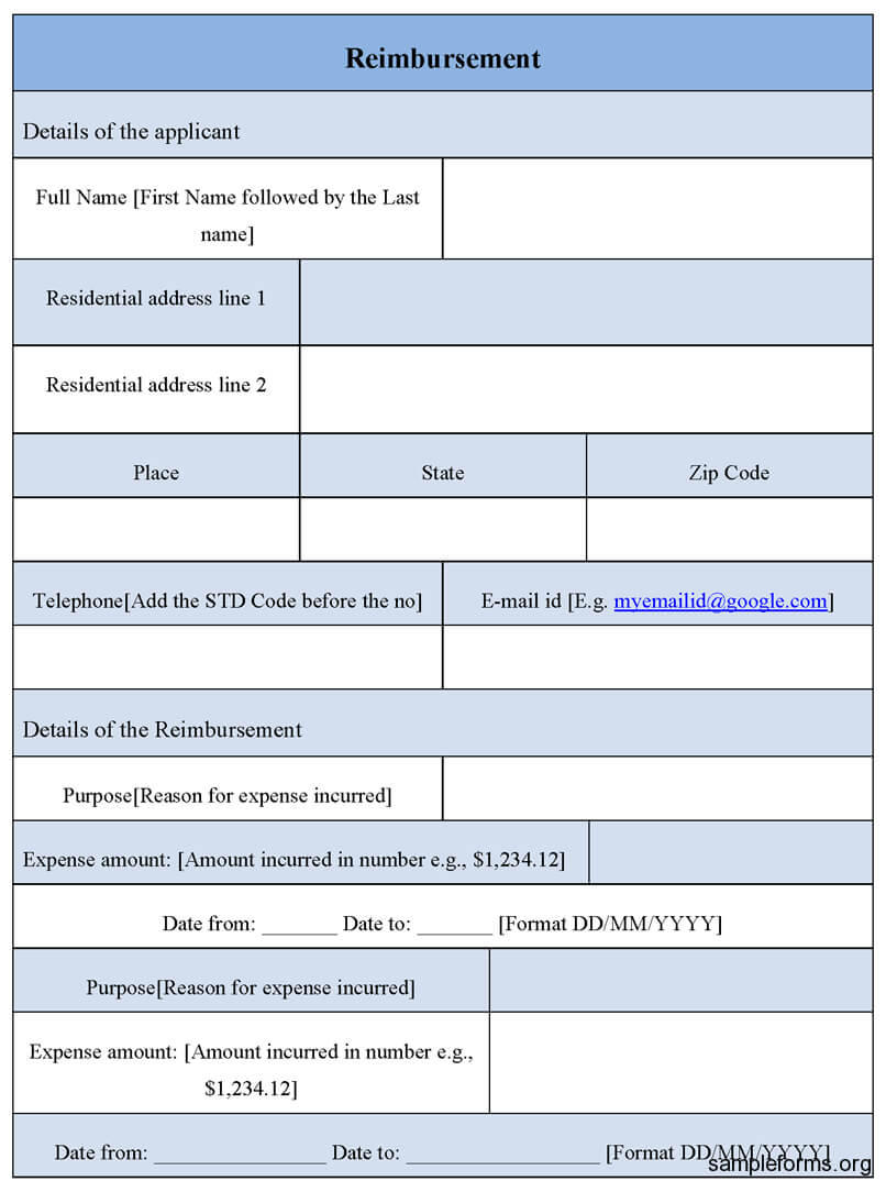 Reimbursement Form Template : Sample Forms Within Reimbursement Form Template Word