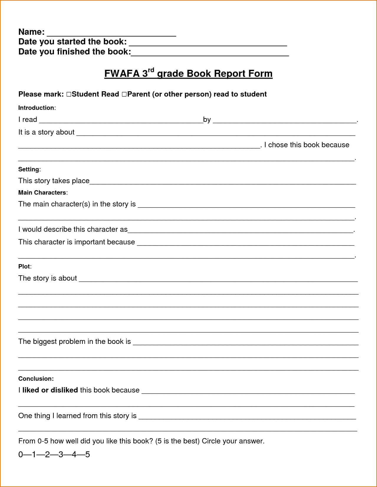 Report Book Template 4Th Grade Biography Printable Non Within Book Report Template 4Th Grade