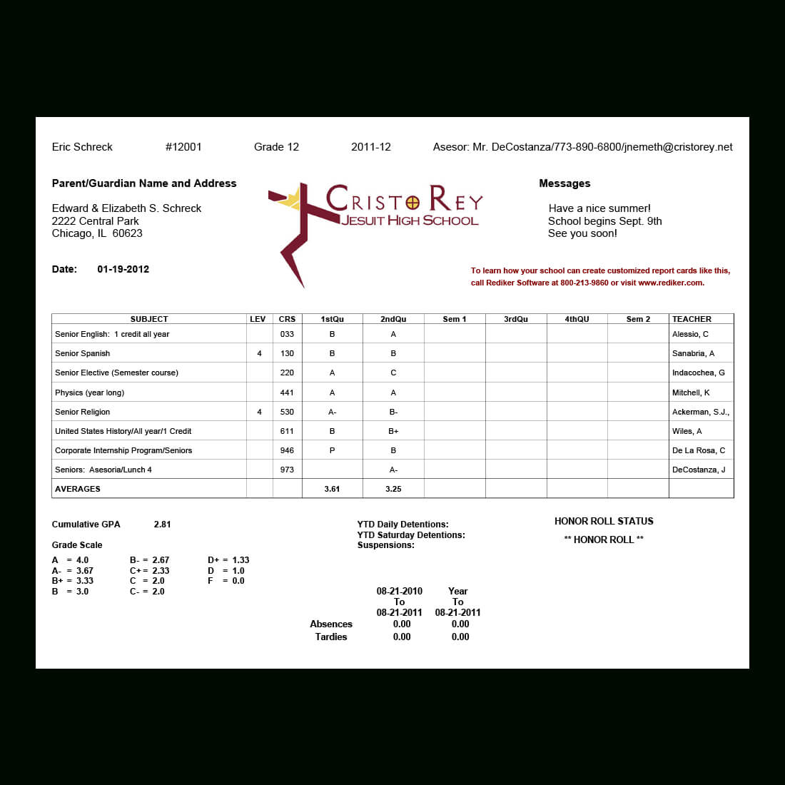 Report Card Software – Grade Management | Rediker Software In High School Student Report Card Template