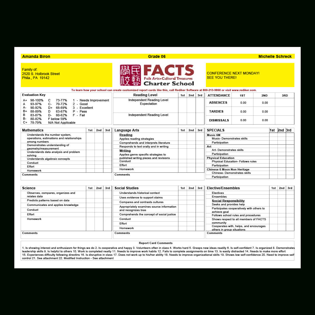 Report Card Software – Grade Management | Rediker Software With Middle School Report Card Template