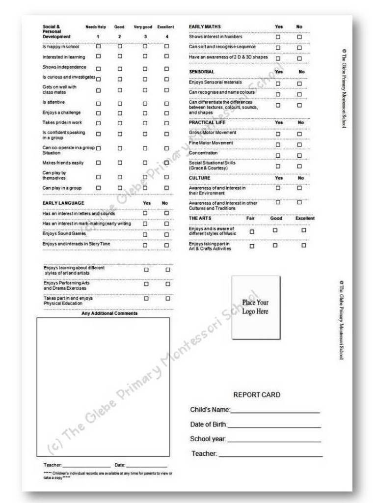 Report Card Templates « Montessori Alliance For Result Card Template