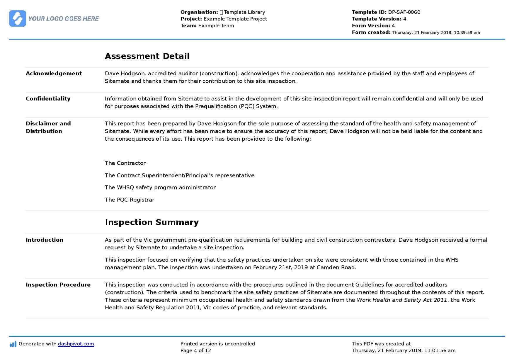 Report Sample Safety Format Monthly Health And Annual Site Y Inside Annual Health And Safety Report Template