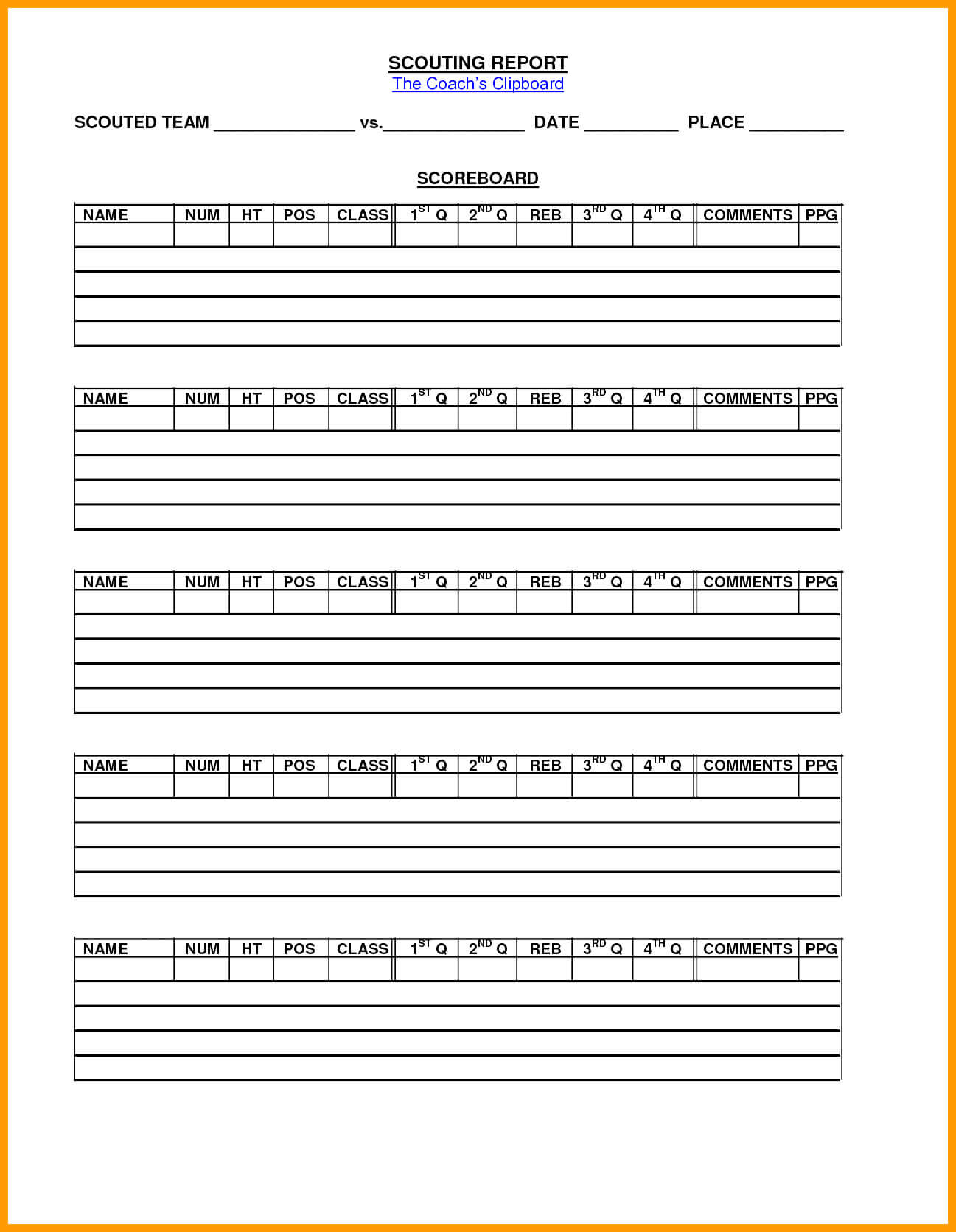 Report Scouting Template Basketball Printable Books Inside Basketball Scouting Report Template