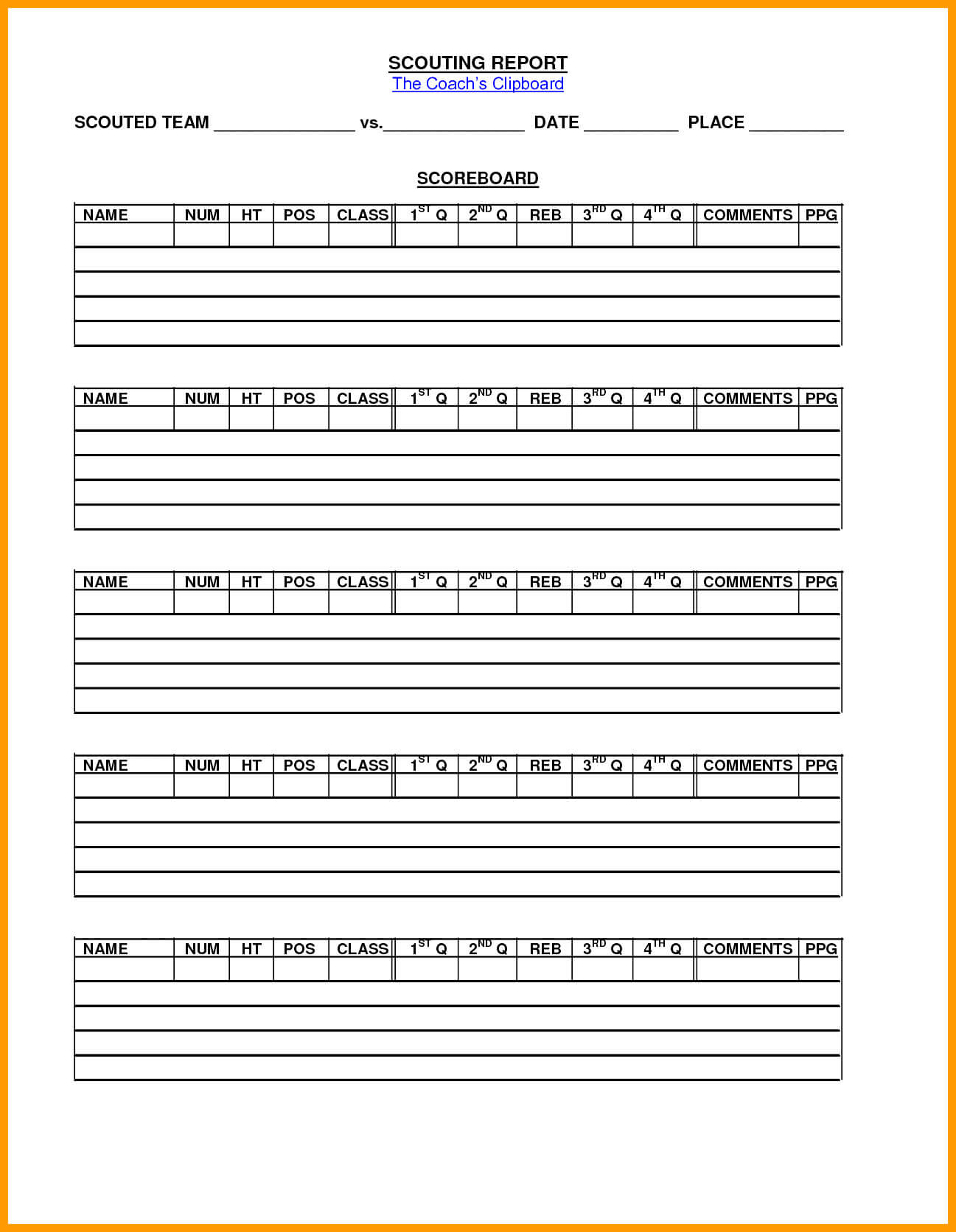 Report Scouting Template Basketball Printable Books Inside Basketball Scouting Report Template