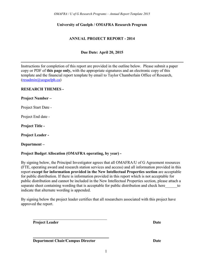 Report Template – University Of Guelph In Research Project Report Template