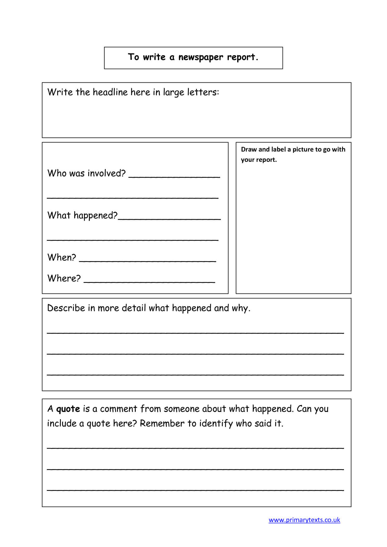 Report Writing Te Ks1 For Teachers Newspaper Format Example With Regard To Report Writing Template Ks1