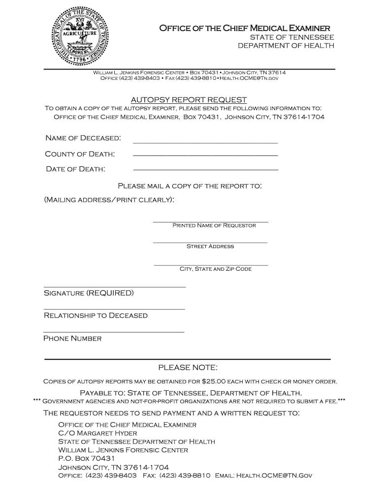 Request Autopsy Report Tn – Fill Online, Printable, Fillable For Autopsy Report Template