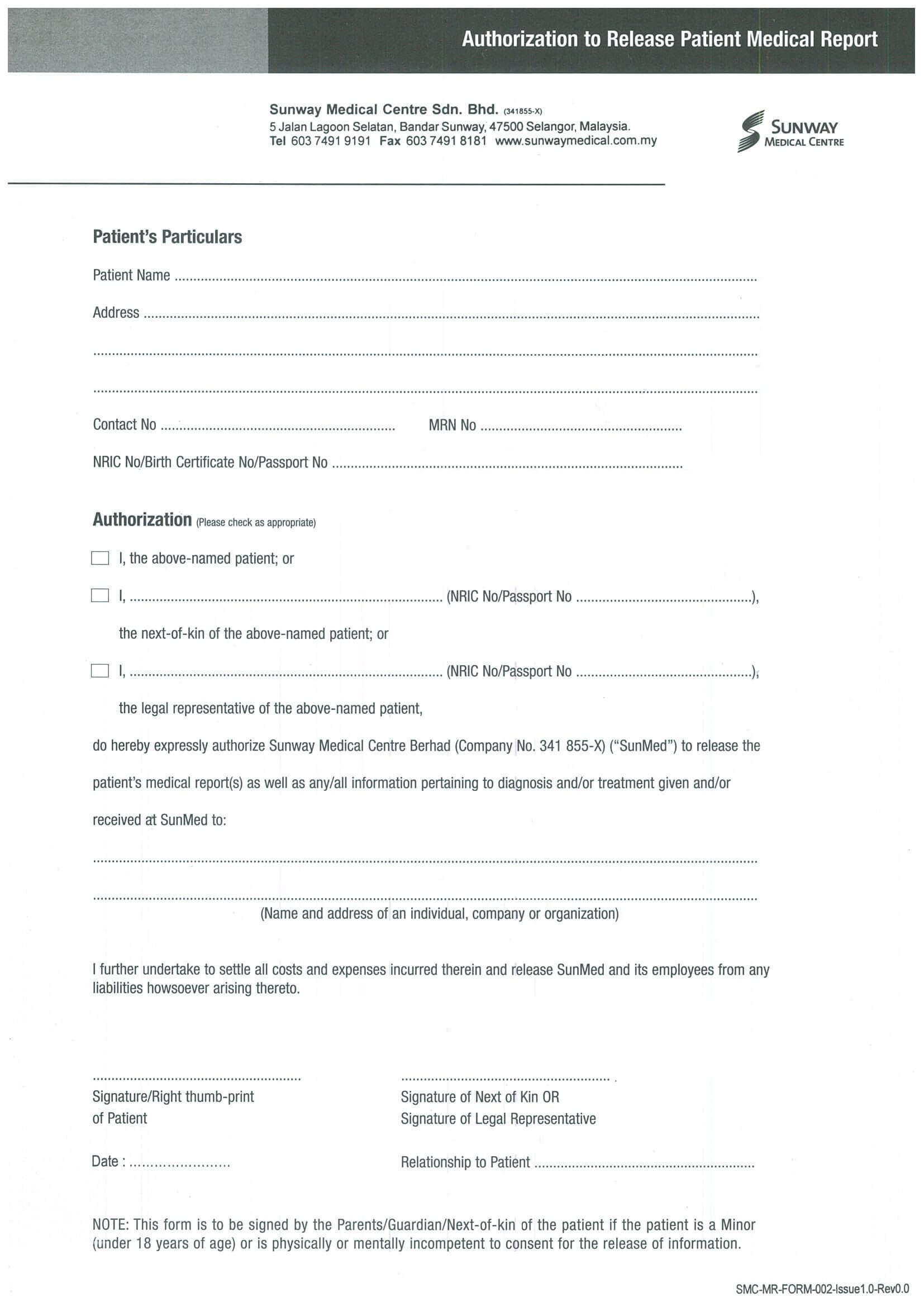Request For Medical Report Sunway Centre You May Download With Medical Report Template Free Downloads