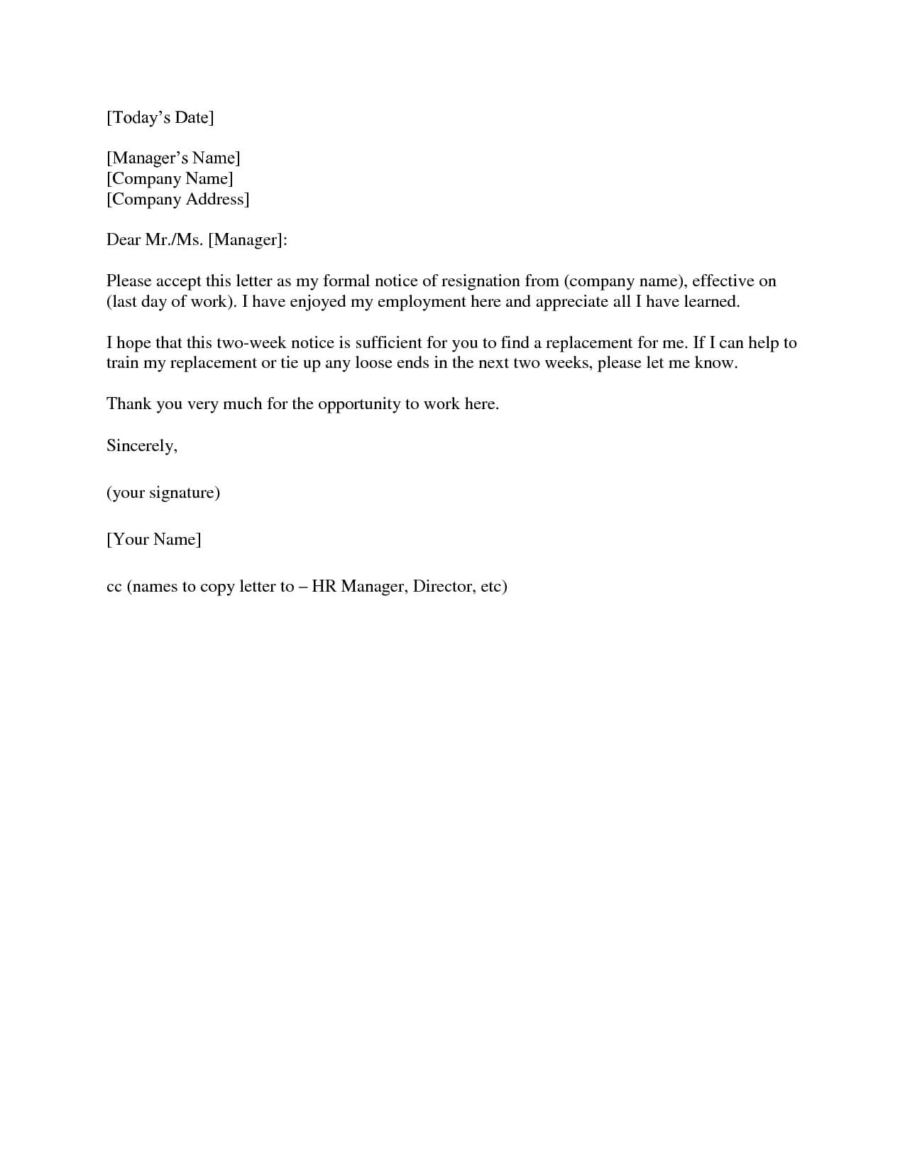 Resignation Letter 2 Week Notice – Wow – Image Results Within Two Week Notice Template Word
