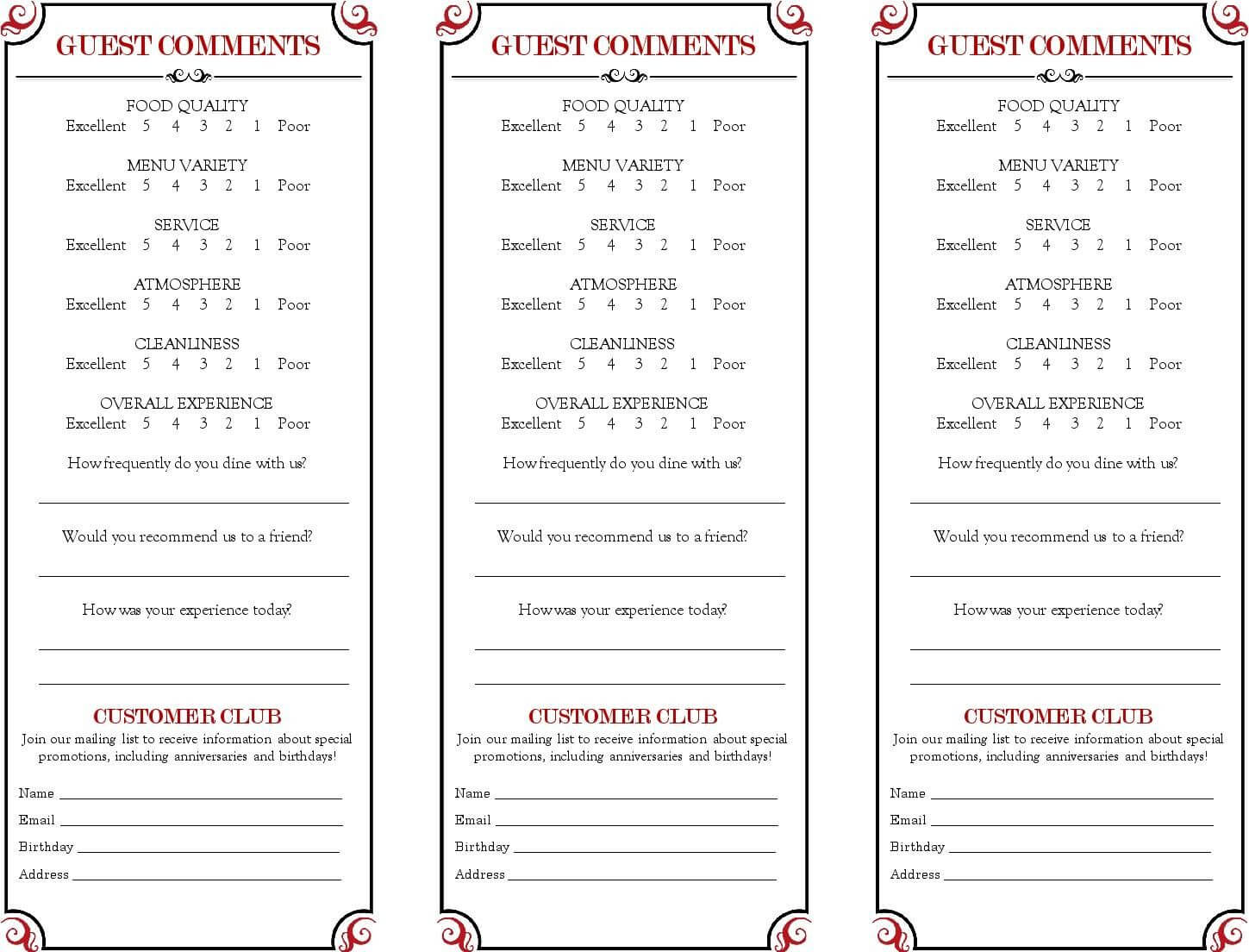 Restaurant Comment Card – Google Search | Comment Cards In For Restaurant Comment Card Template