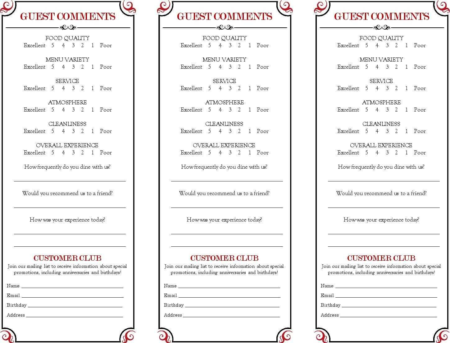 Restaurant Comment Card – Google Search | Comment Cards In For Restaurant Comment Card Template