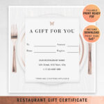 Restaurant Fillable Gift Certificate Template, A Gift For You, Gift  Voucher, Gift Certificate Printable, Pdf, Dining Voucher Template Intended For Restaurant Gift Certificate Template