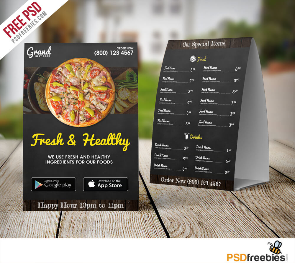 Restaurant Food Menu Table Tent Template Free Psd For Free Tent Card Template Downloads