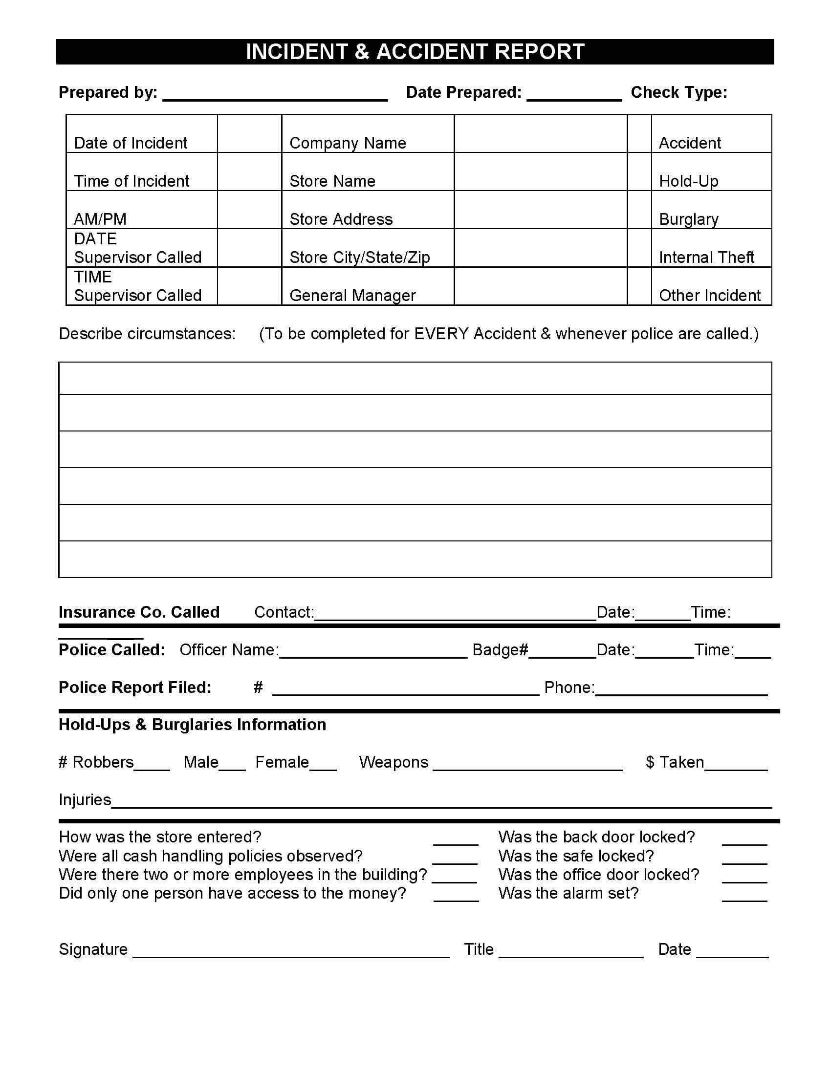 Restaurant Incident Accident Report. | Restaurant Resource With Regard To Customer Incident Report Form Template