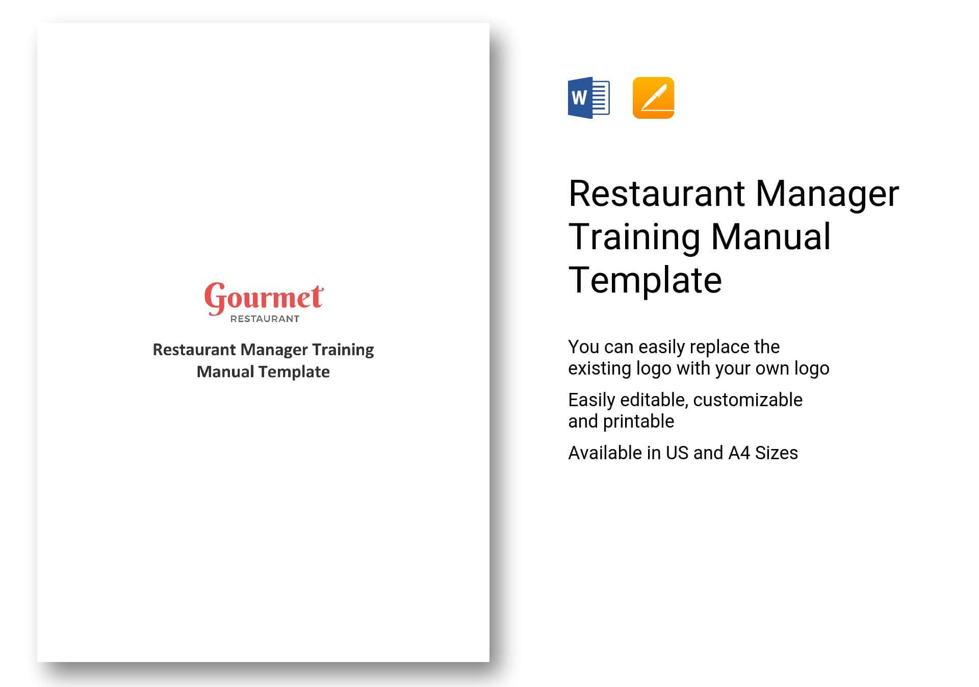 Restaurant Manager Training Manual Template In Word, Apple Pages Pertaining To Training Documentation Template Word