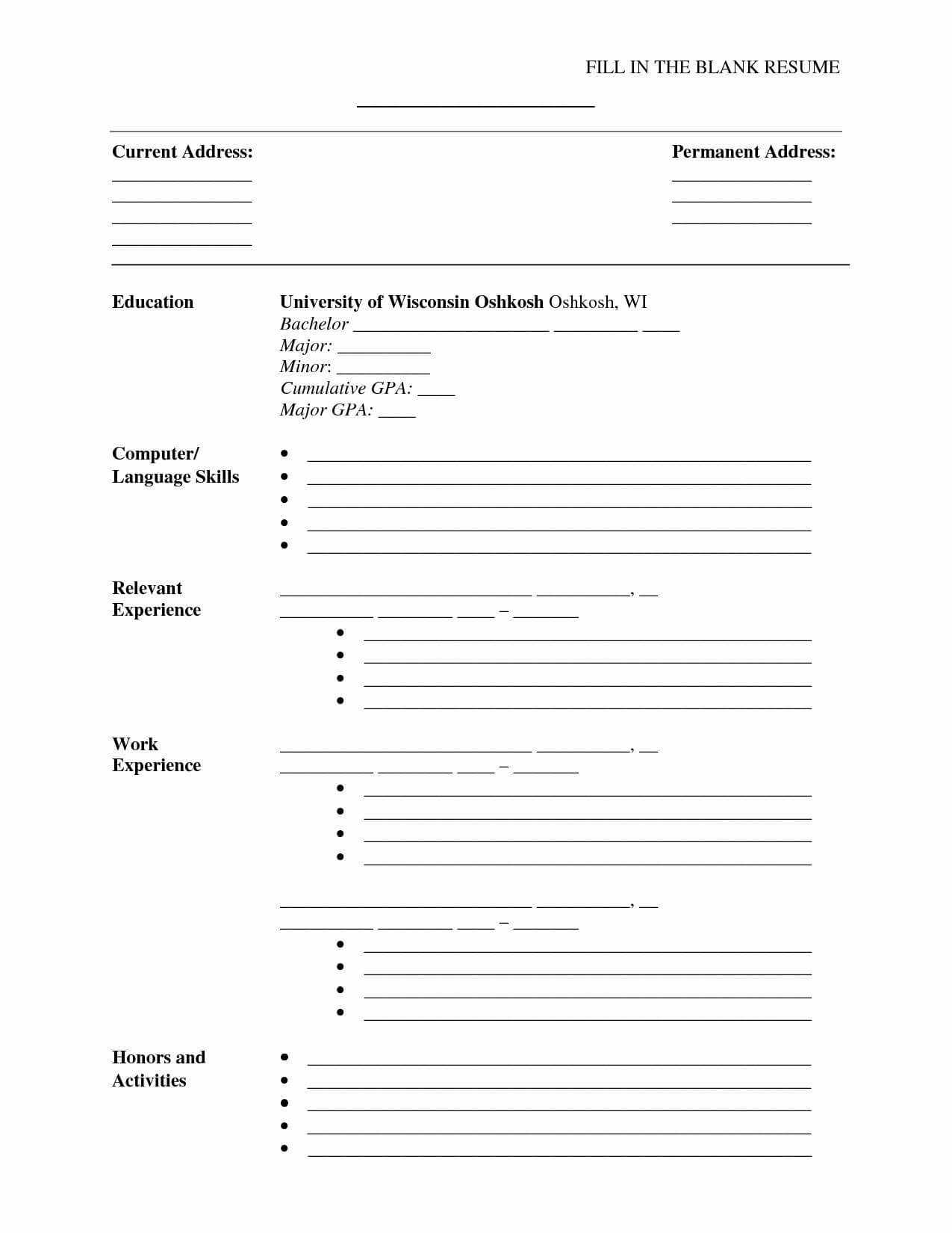 Resume Empty Format – Best Resume Template Throughout Blank Resume Templates For Microsoft Word