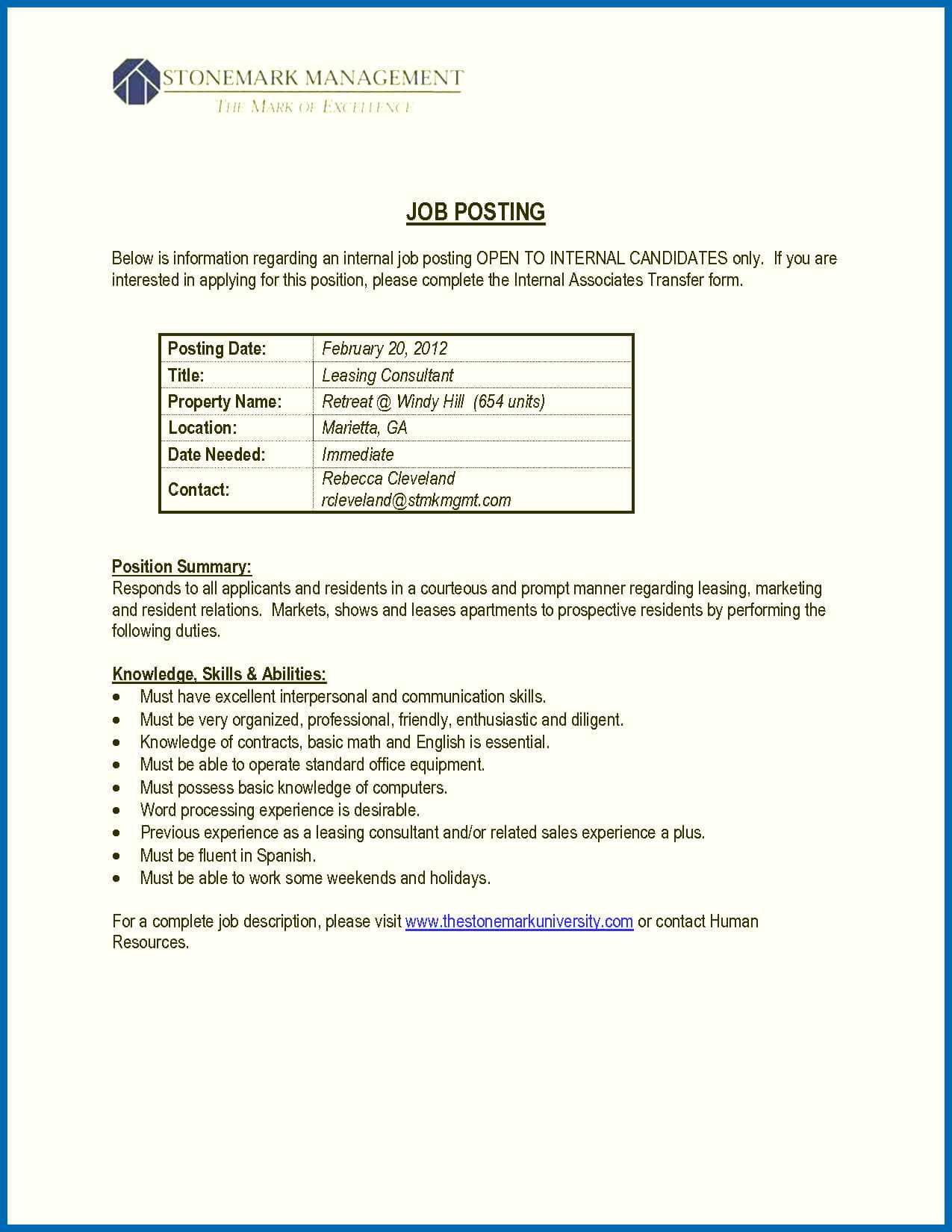 Resume Job Transfer Internal Posting Cover Letter Interest Pertaining To Internal Job Posting Template Word
