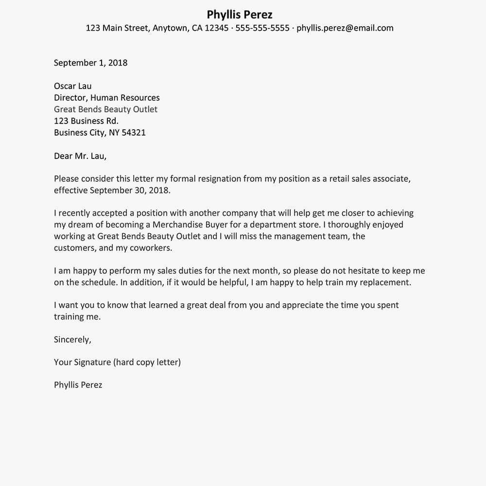 Retail Job Resignation Letter Sample Throughout Two Week Notice Template Word