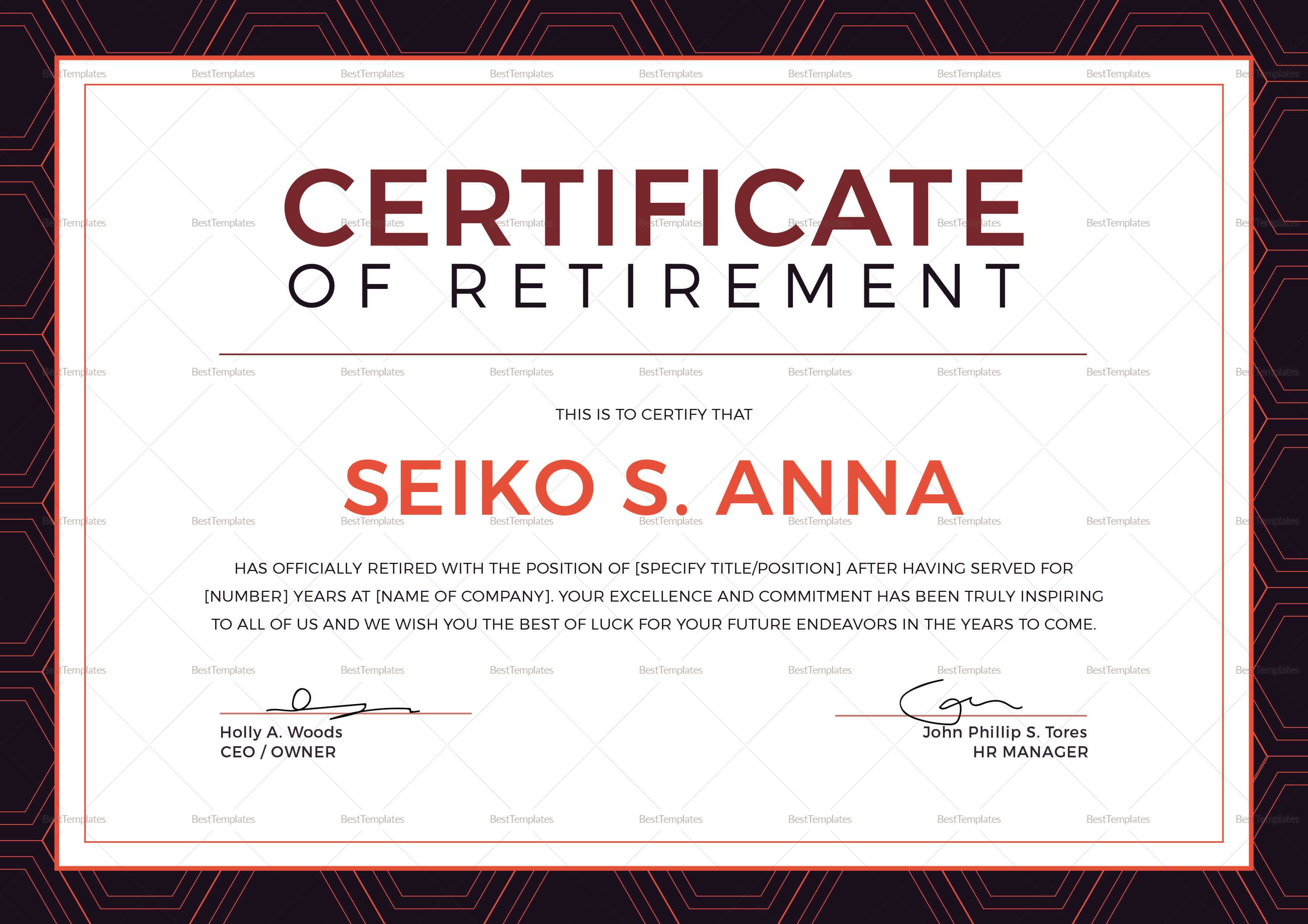 Retirement Certificate Template For Retirement Certificate Template