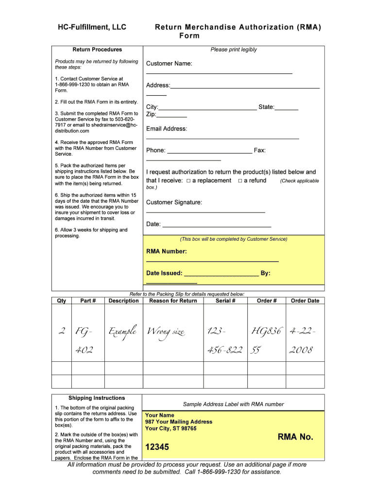Return Authorization Form Template – Fill Online, Printable Within Rma Report Template