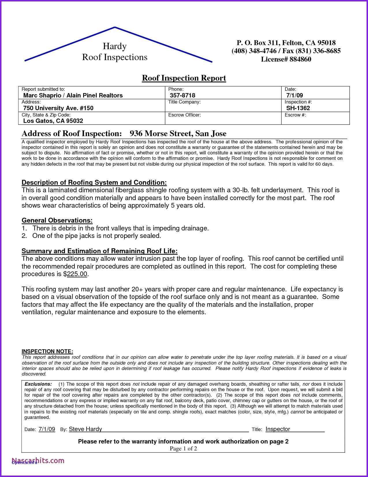 Roof Inspection Letter Template Samples | Letter Template For Roof Inspection Report Template