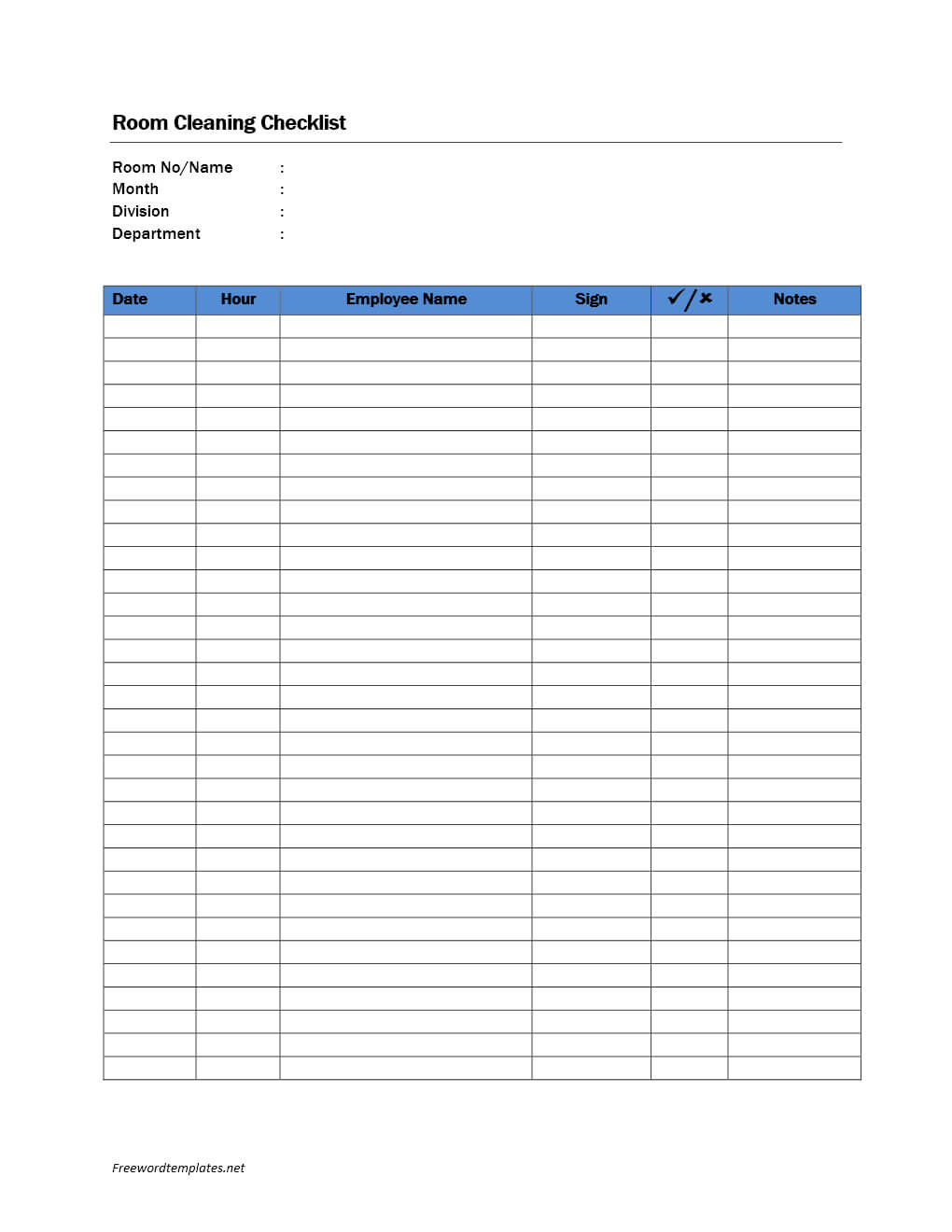 Room Cleaning Checklist With Cleaning Report Template