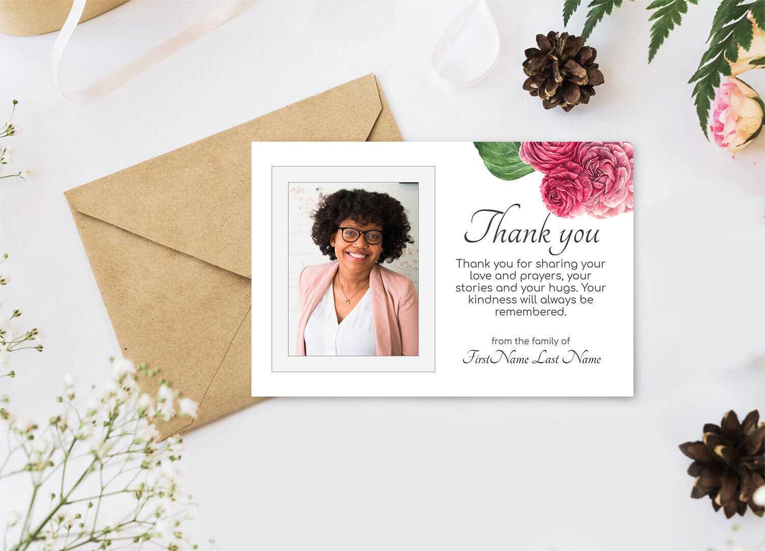 Roses Funeral Thank You Cards. Printable Sympathy Thank You, Editable  Bereavement Thank You Card – Online Edit Digital Download Pertaining To Sympathy Thank You Card Template