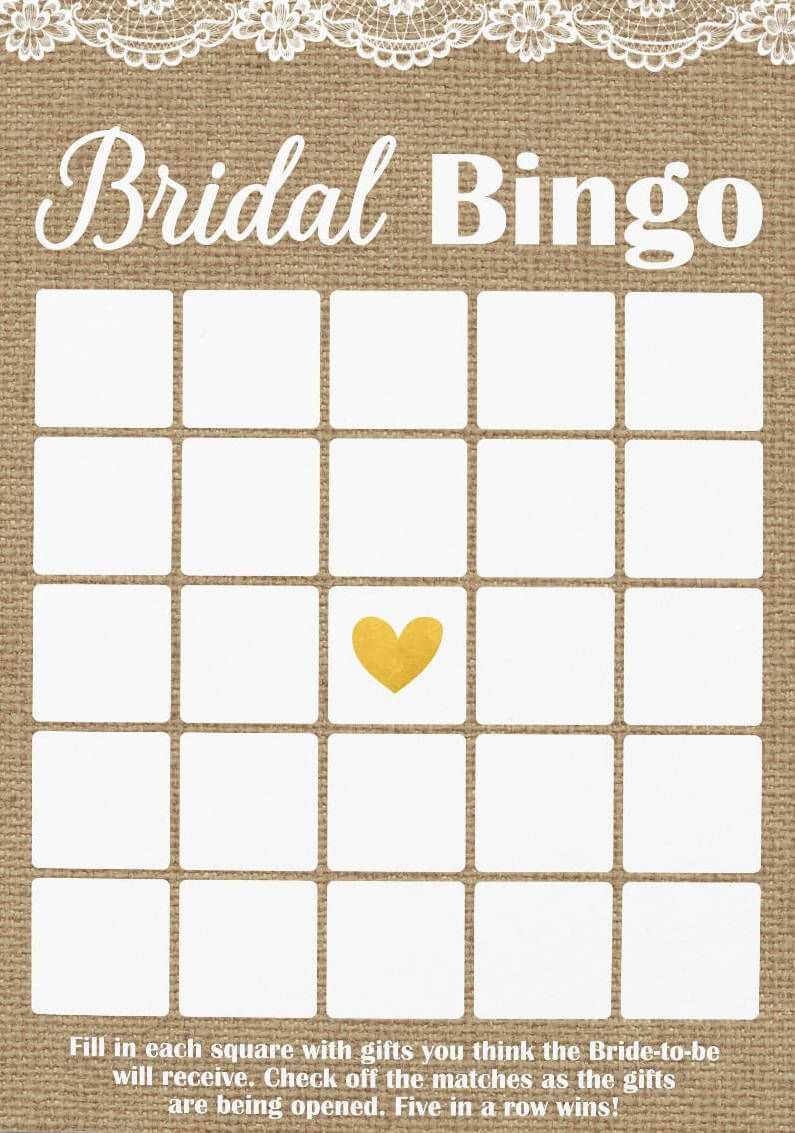 Rustic Bridal Shower Bingo, Burlap And Lace Bingo, Printable Inside Blank Bridal Shower Bingo Template