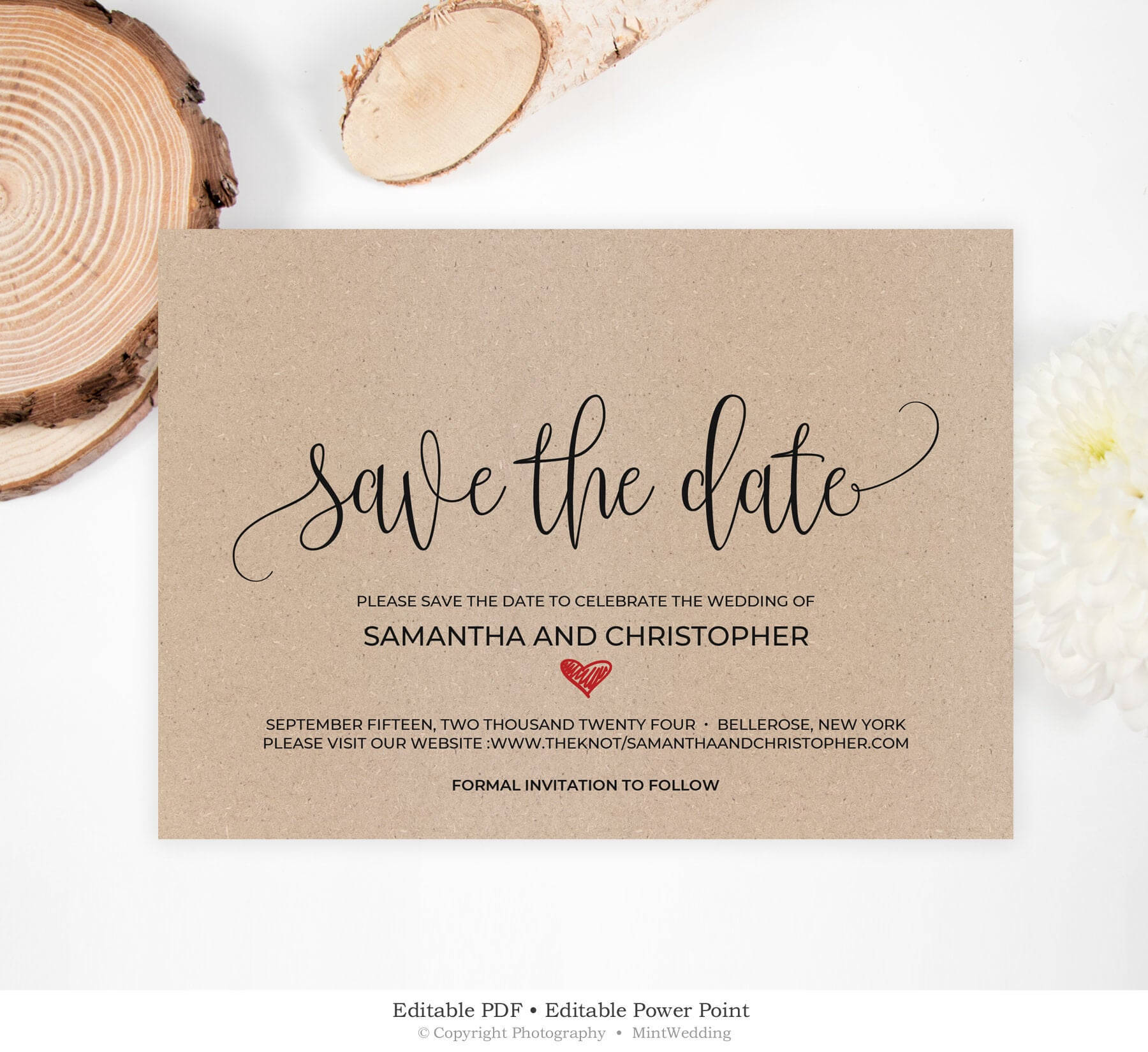 Rustic Save The Date Template, Kraft Save The Date Heart, Wedding Save The  Date Printable, Rustic Wedding Editable Instant Download Sd19 With Save The Date Powerpoint Template