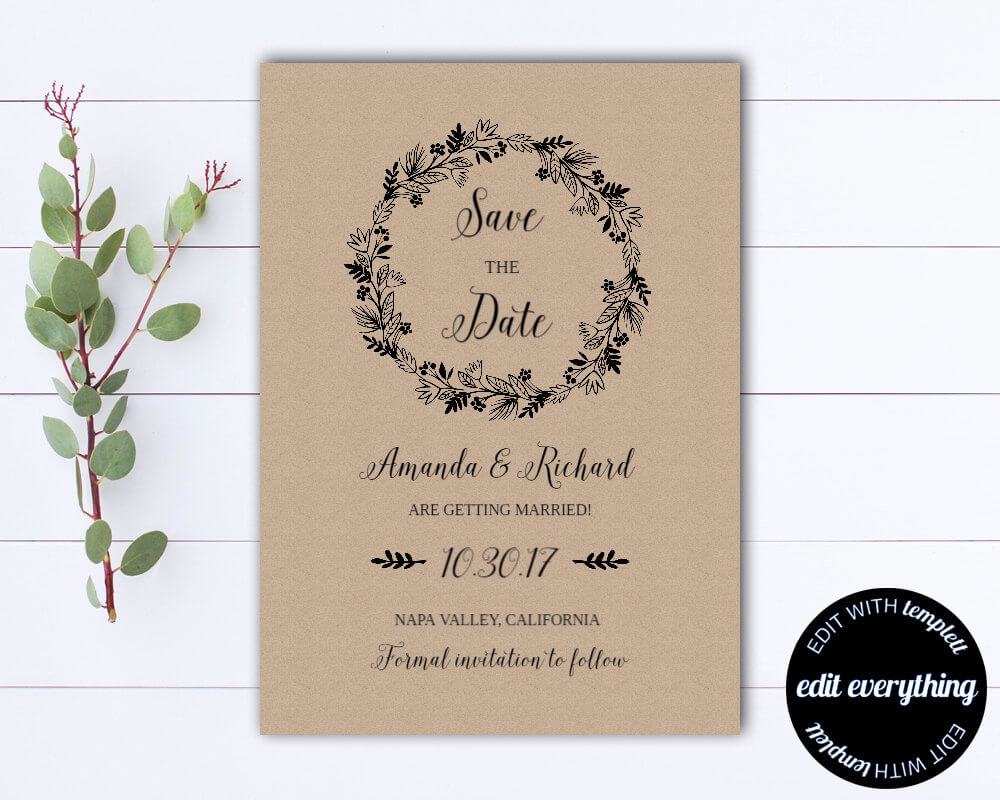 Rustic Save The Date Wedding Template – Diy Save The Date Card – Kraft  Paper Save The Date Invite – Printable Save Date – Save Our Date Inside Save The Date Cards Templates
